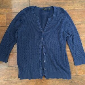 SOLD - JEANNE PIERRE Navy Cable-Knit Button Cardigan